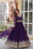 Banjara India Faux Blooming with Embroidery Zari Sequins-work Purple
