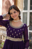 Banjara India Faux Blooming with Embroidery Zari Sequins-work Purple