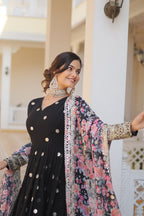 Banjara India Faux Georgette with Embroidery Zari Sequins-work Black