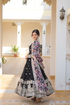 Banjara India Faux Georgette with Embroidery Zari Sequins-work Black