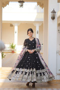 Banjara India Faux Georgette with Embroidery Zari Sequins-work Black