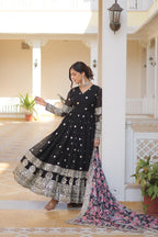 Banjara India Faux Georgette with Embroidery Zari Sequins-work Black