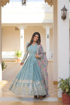"Banjara India Faux Georgette with Embroidery Zari Sequins-work  Blue"
