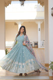 "Banjara India Faux Georgette with Embroidery Zari Sequins-work  Blue"