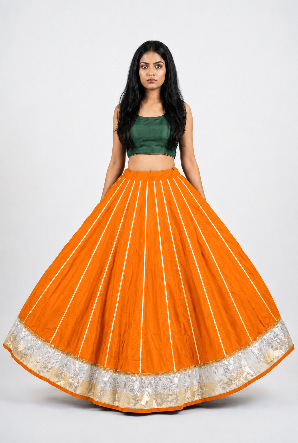 Banjara India Black Premium Rayon Kali Skirt/Chaniya – Skirt-Sona Chandi- Orange
