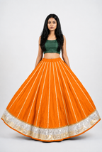 Banjara India Black Premium Rayon Kali Skirt/Chaniya – Skirt-Sona Chandi- Orange