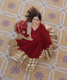 Banjara India Faux blooming With Sequins Embroidered work  gown with designer lace border dupatta- Maroon