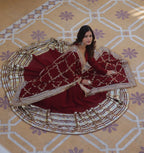 Banjara India Faux blooming With Sequins Embroidered work  gown with designer lace border dupatta- Maroon