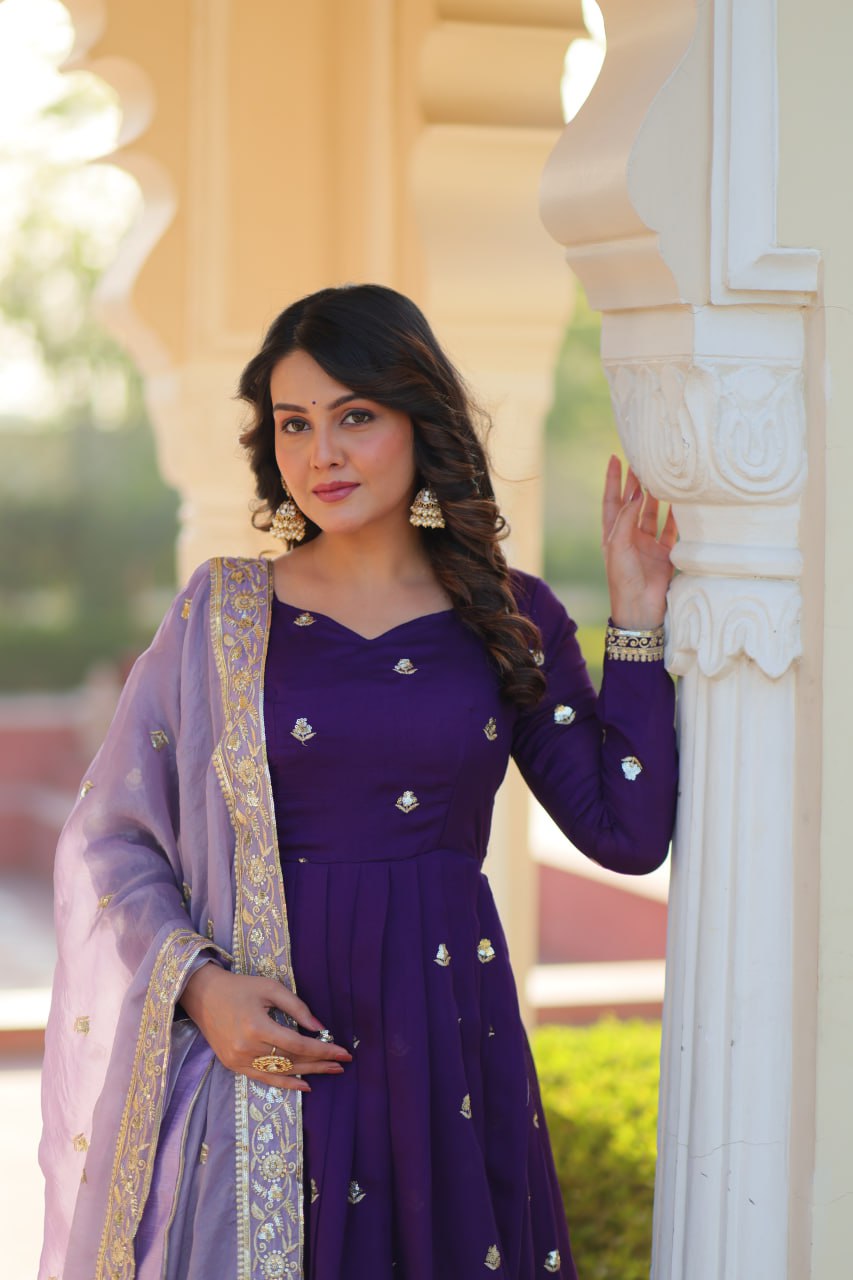 Banjara Iinda Star Georgette with Embroidery Zari Sequins-work Purple