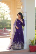 Banjara Iinda Star Georgette with Embroidery Zari Sequins-work Purple