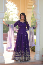 Banjara Iinda Star Georgette with Embroidery Zari Sequins-work Purple