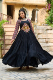 Banjara India Kutchi Gamthi Embroidered Work & Cotton Print Long Gown- Black