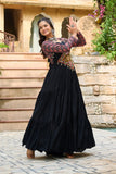 Banjara India Kutchi Gamthi Embroidered Work & Cotton Print Long Gown- Black