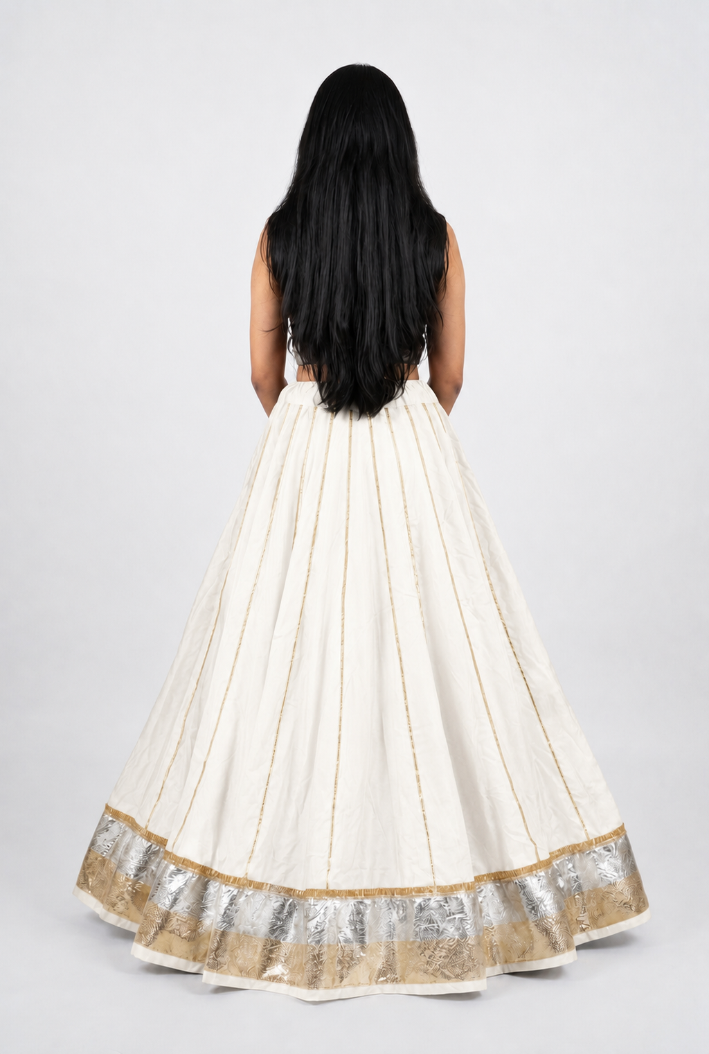 Banjara India Black Premium Rayon Kali Skirt/Chaniya – Skirt-Sona Chandi- Off-White