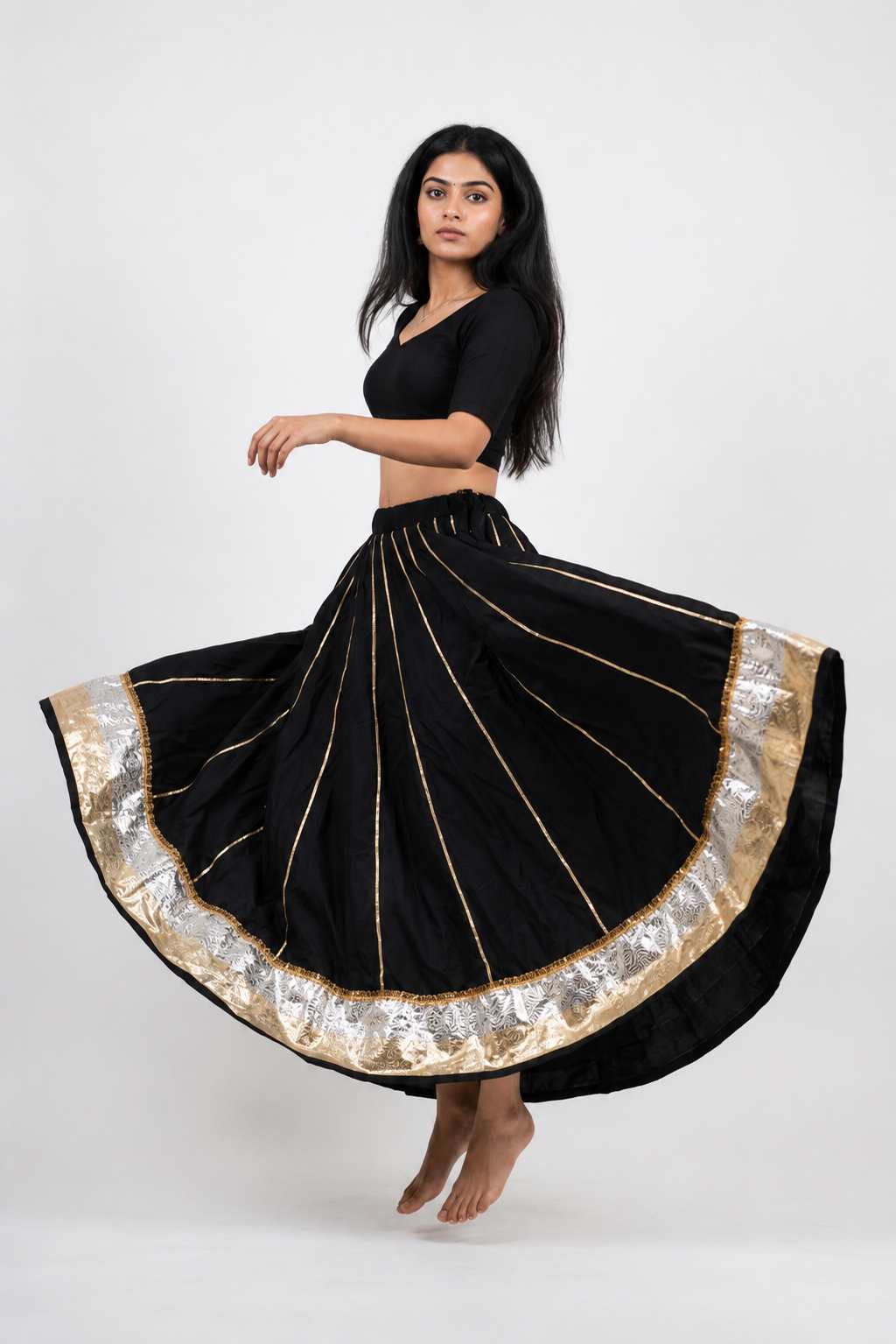 Banjara India Black Premium Rayon Kali Skirt/Chaniya – Skirt-Sona Chandi- Black