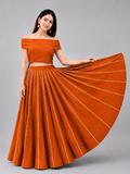Banjara India Black Roman Silk Kali Skirt/Chaniya – Skirt-GoldenKali-Rust Orange