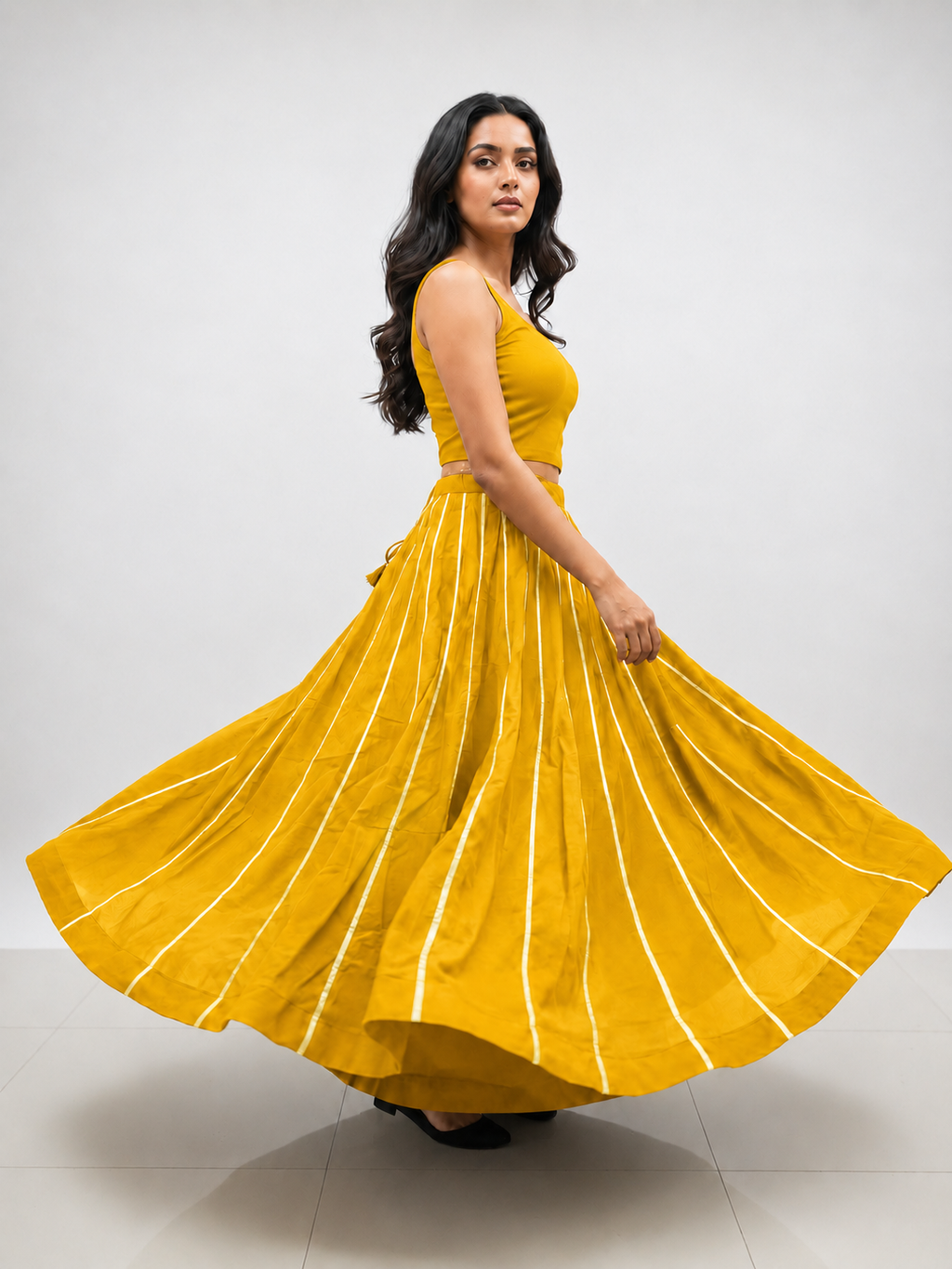 Banjara India Black Roman Silk Kali Skirt/Chaniya – Skirt-GoldenKali-Mustard Yellow