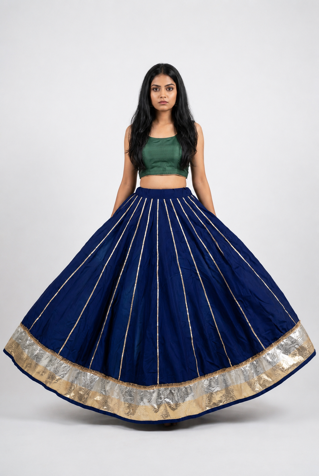 Banjara India Black Premium Rayon Kali Skirt/Chaniya – Skirt-Sona Chandi-Oxford Blue