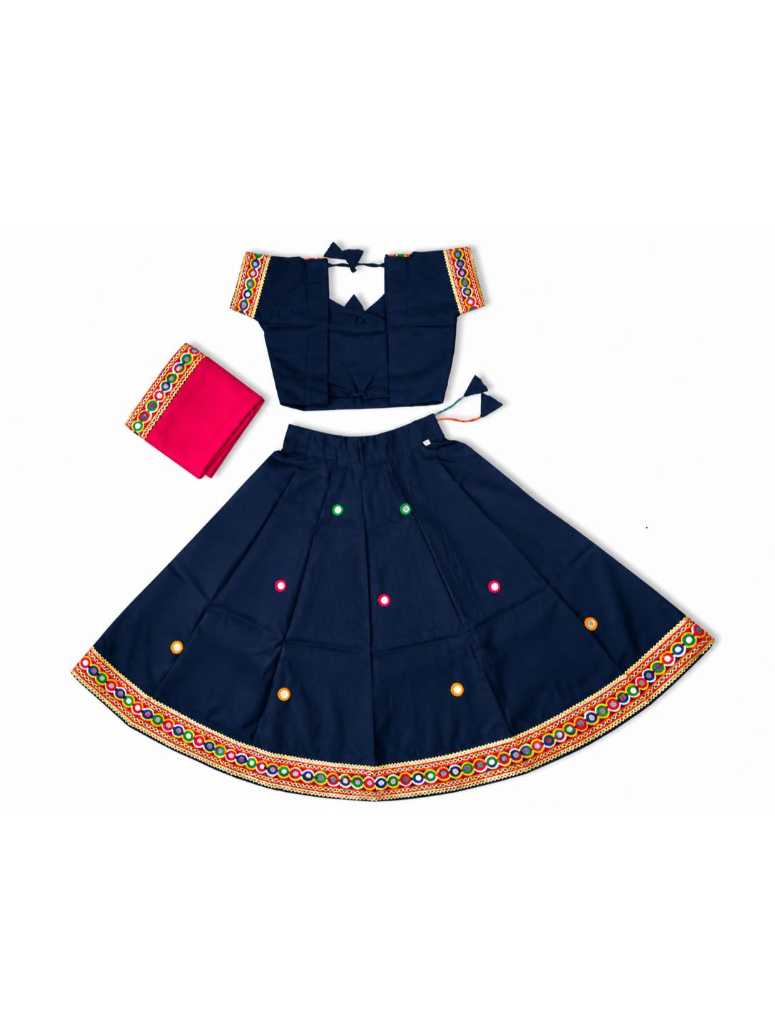 Banjara India Kutchi Embroidered Girls Chaniya Choli with Dupatta (CC-ButtaWork) - Black