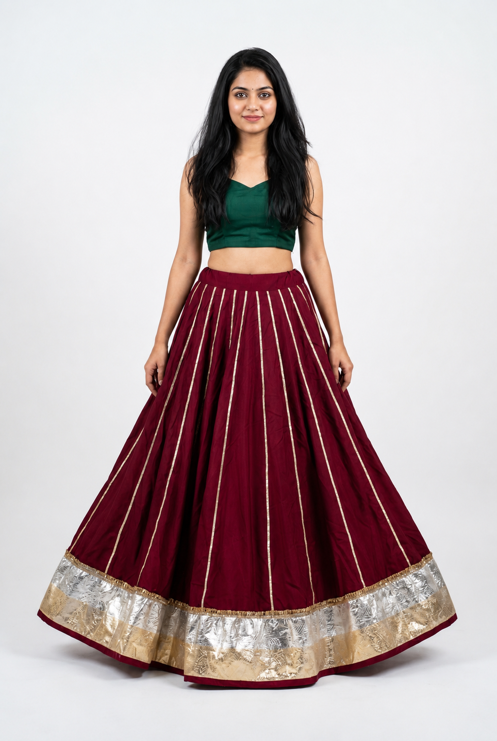 Banjara India Black Premium Rayon Kali Skirt/Chaniya – Skirt-Sona Chandi- Maroon