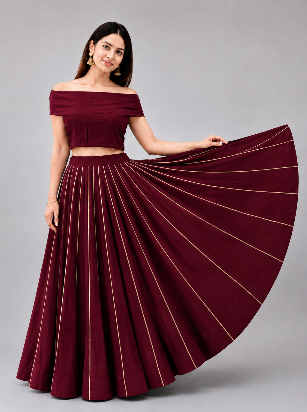 Banjara India Black Roman Silk Kali Skirt/Chaniya – Skirt-GoldenKali-Maroon
