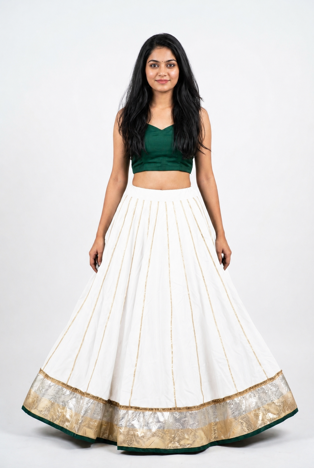 Banjara India Black Premium Rayon Kali Skirt/Chaniya – Skirt-Sona Chandi- White