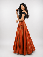 Banjara India Black Roman Silk Kali Skirt/Chaniya – Skirt-GoldenKali-Rust Orange