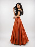 Banjara India Black Roman Silk Kali Skirt/Chaniya – Skirt-GoldenKali-Rust Orange