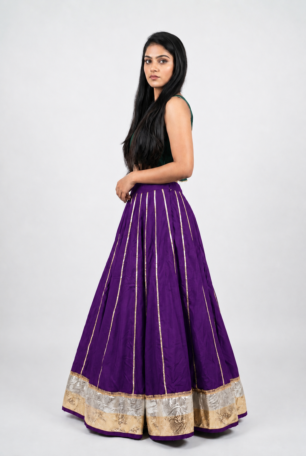 Banjara India Black Premium Rayon Kali Skirt/Chaniya – Skirt-Sona Chandi- Purple