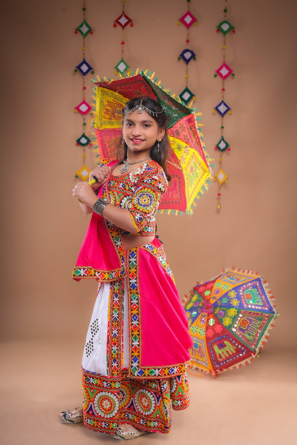 Banjara India Festive Wear Kutchwork Embroidered Girls Lehenga Choli Set with Dupatta (CC-SCKK) - White