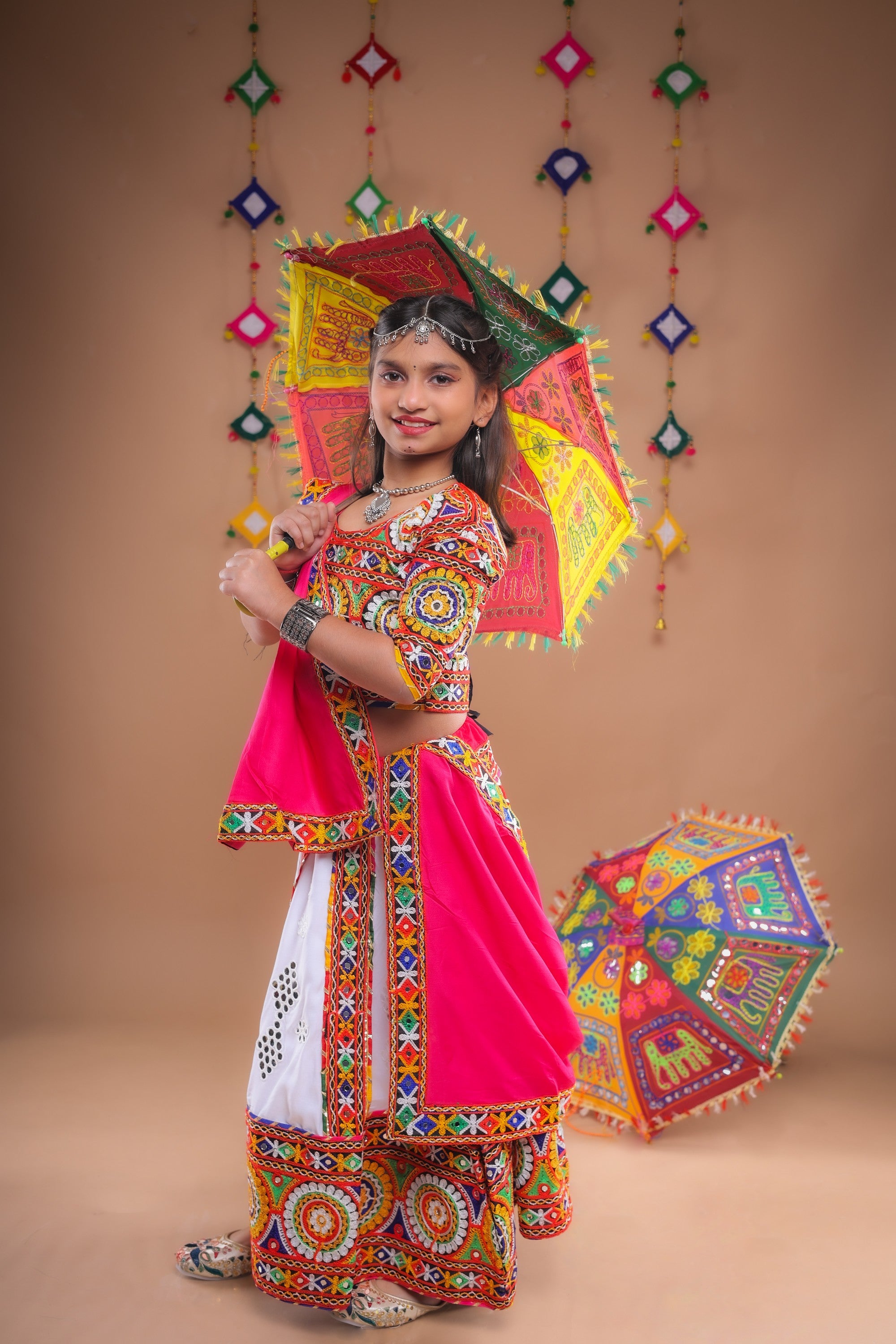 Banjara India Festive Wear Kutchwork Embroidered Girls Lehenga Choli Set with Dupatta (CC-SCKK) - White