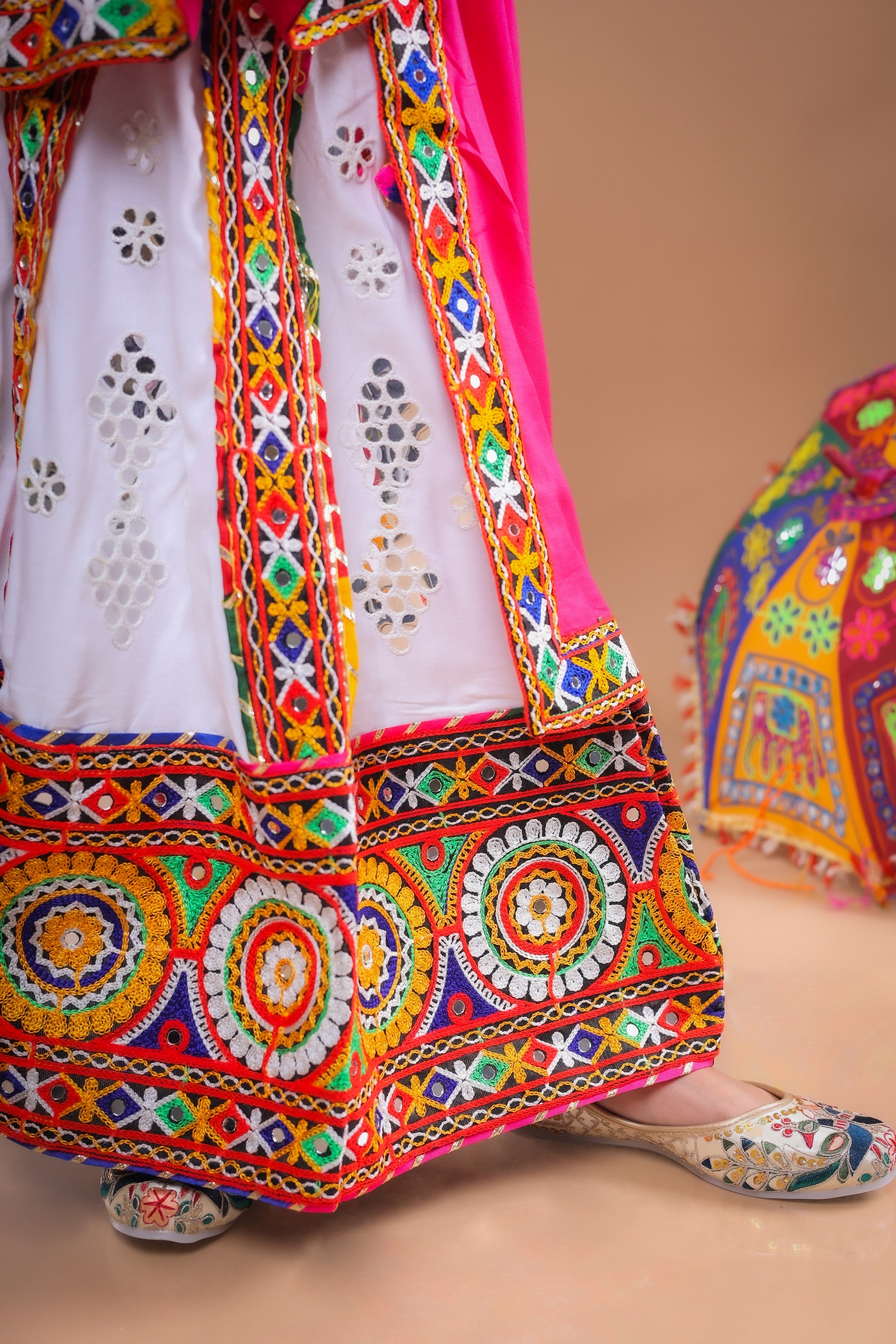 Banjara India Festive Wear Kutchwork Embroidered Girls Lehenga Choli Set with Dupatta (CC-SCKK) - White