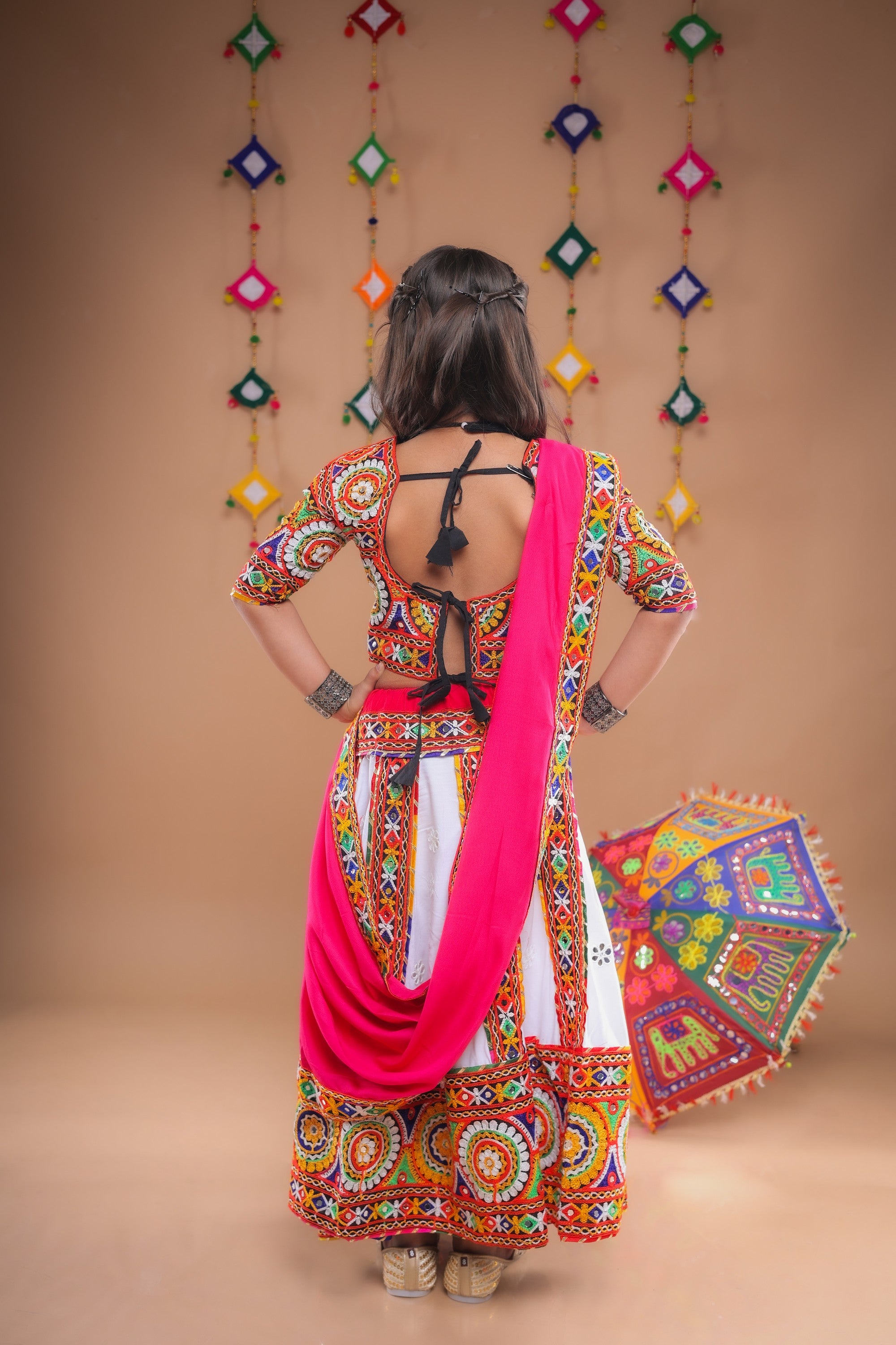 Banjara India Festive Wear Kutchwork Embroidered Girls Lehenga Choli Set with Dupatta (CC-SCKK) - White