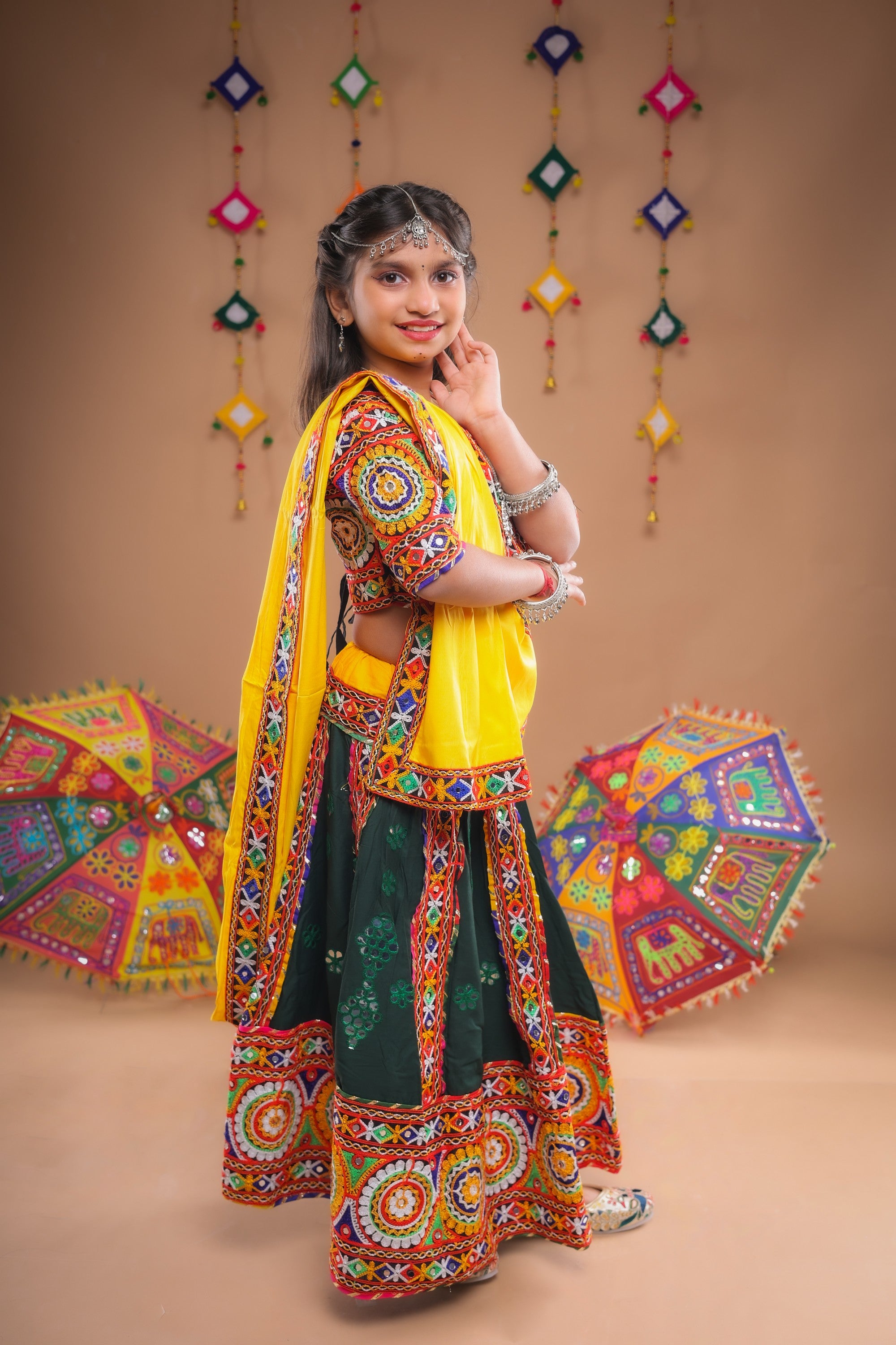 Banjara India Festive Wear Kutchwork Embroidered Girls Lehenga Choli Set with Dupatta (CC-SCKK) - Green