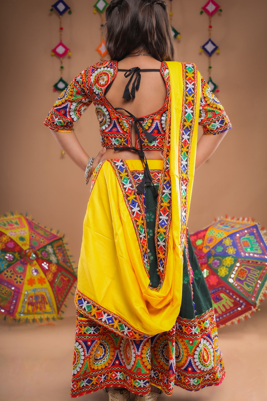 Banjara India Festive Wear Kutchwork Embroidered Girls Lehenga Choli Set with Dupatta (CC-SCKK) - Green