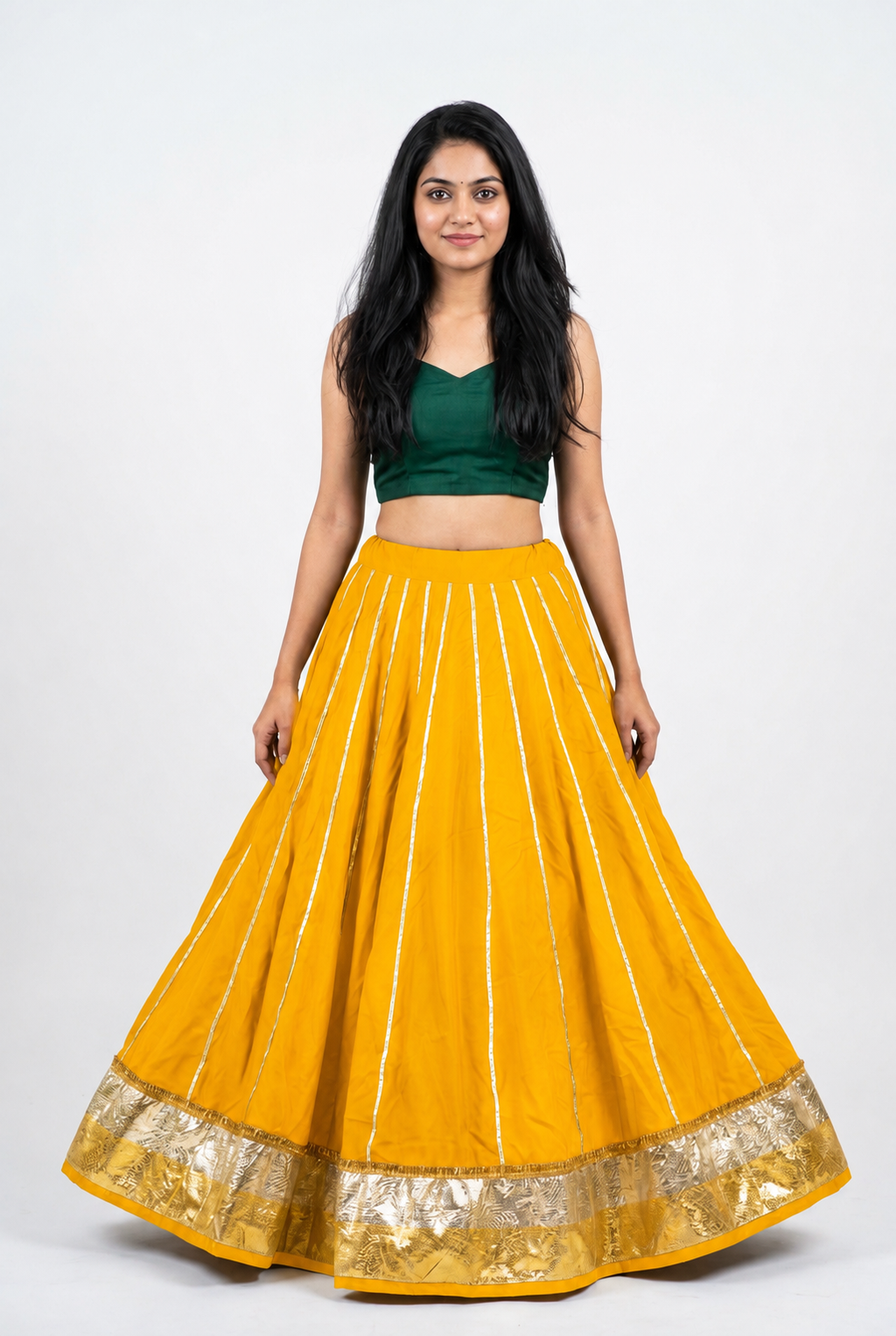 Banjara India Black Premium Rayon Kali Skirt/Chaniya – Skirt-Sona Chandi- Mustard Yellow