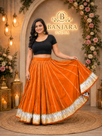 Banjara India Black Premium Rayon Kali Skirt/Chaniya – Skirt-Sona Chandi- Orange