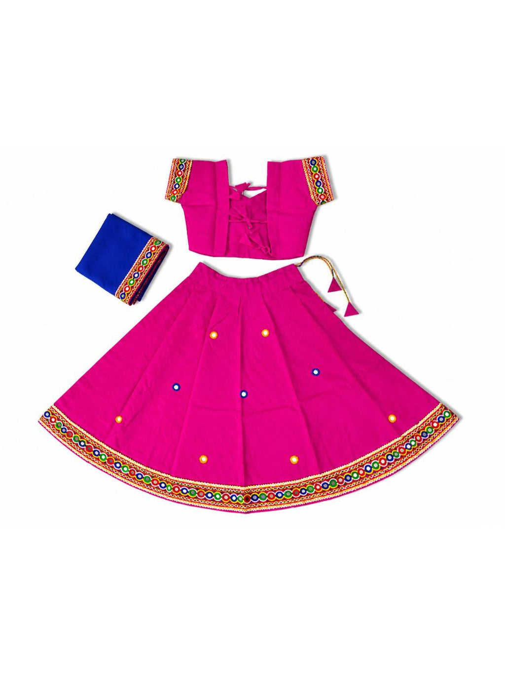 Banjara India Kutchi Embroidered Girls Chaniya Choli with Dupatta (CC-ButtaWork) - Rani Pink