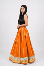 Banjara India Black Premium Rayon Kali Skirt/Chaniya – Skirt-Sona Chandi- Orange