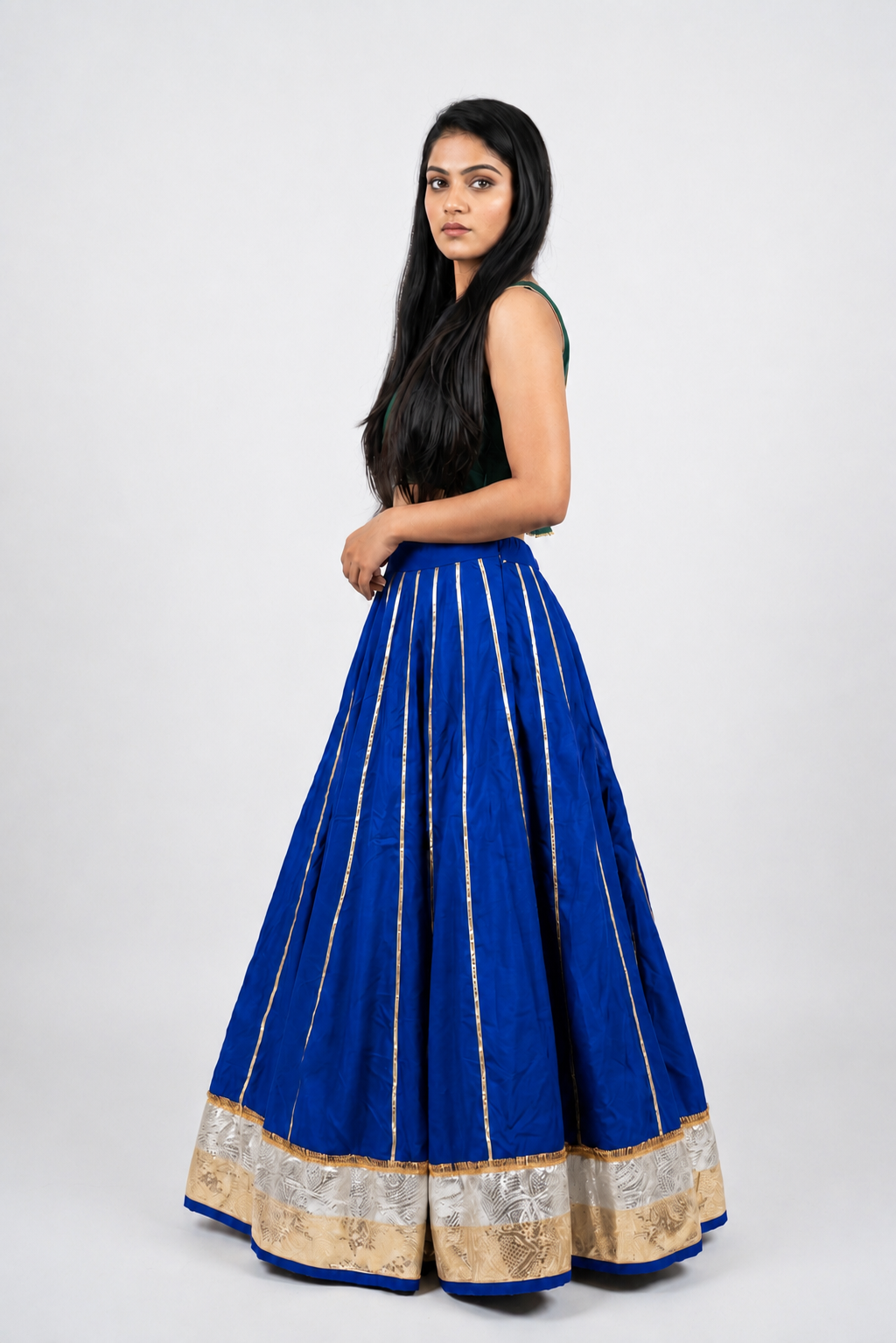 Banjara India Black Premium Rayon Kali Skirt/Chaniya – Skirt-Sona Chandi- Royal Blue