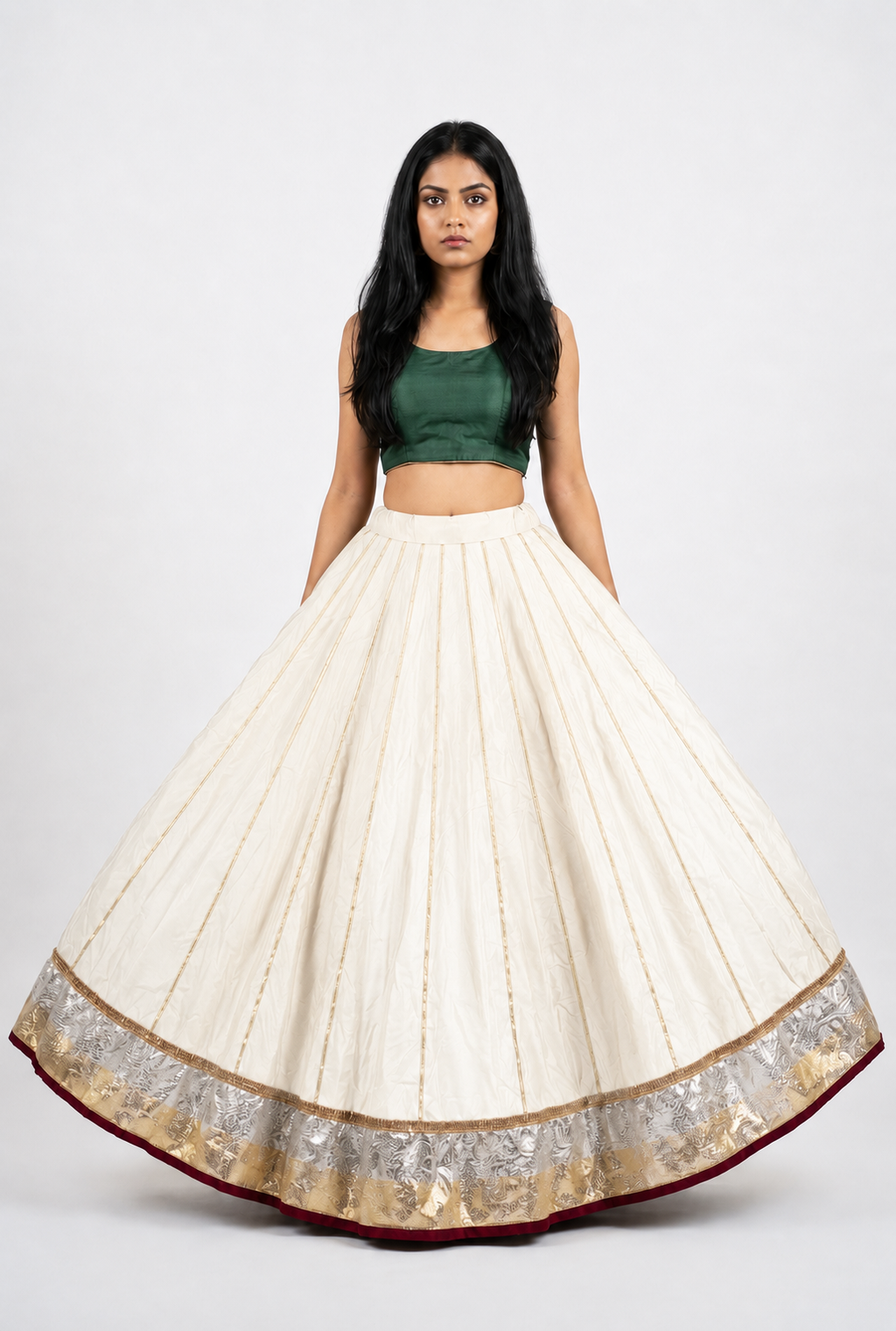 Banjara India Black Premium Rayon Kali Skirt/Chaniya – Skirt-Sona Chandi- Off-White