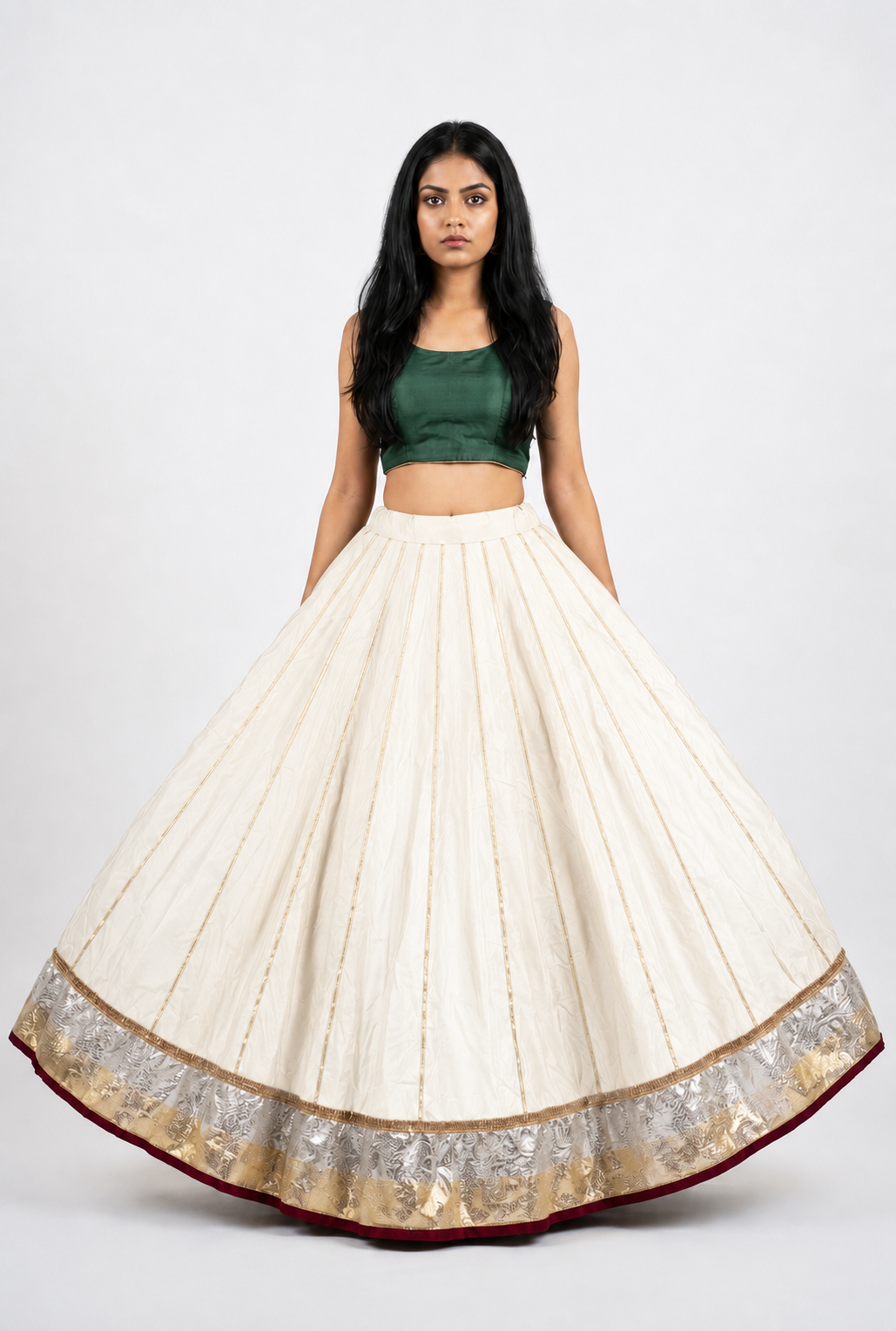Banjara India Black Premium Rayon Kali Skirt/Chaniya – Skirt-Sona Chandi- Off-White