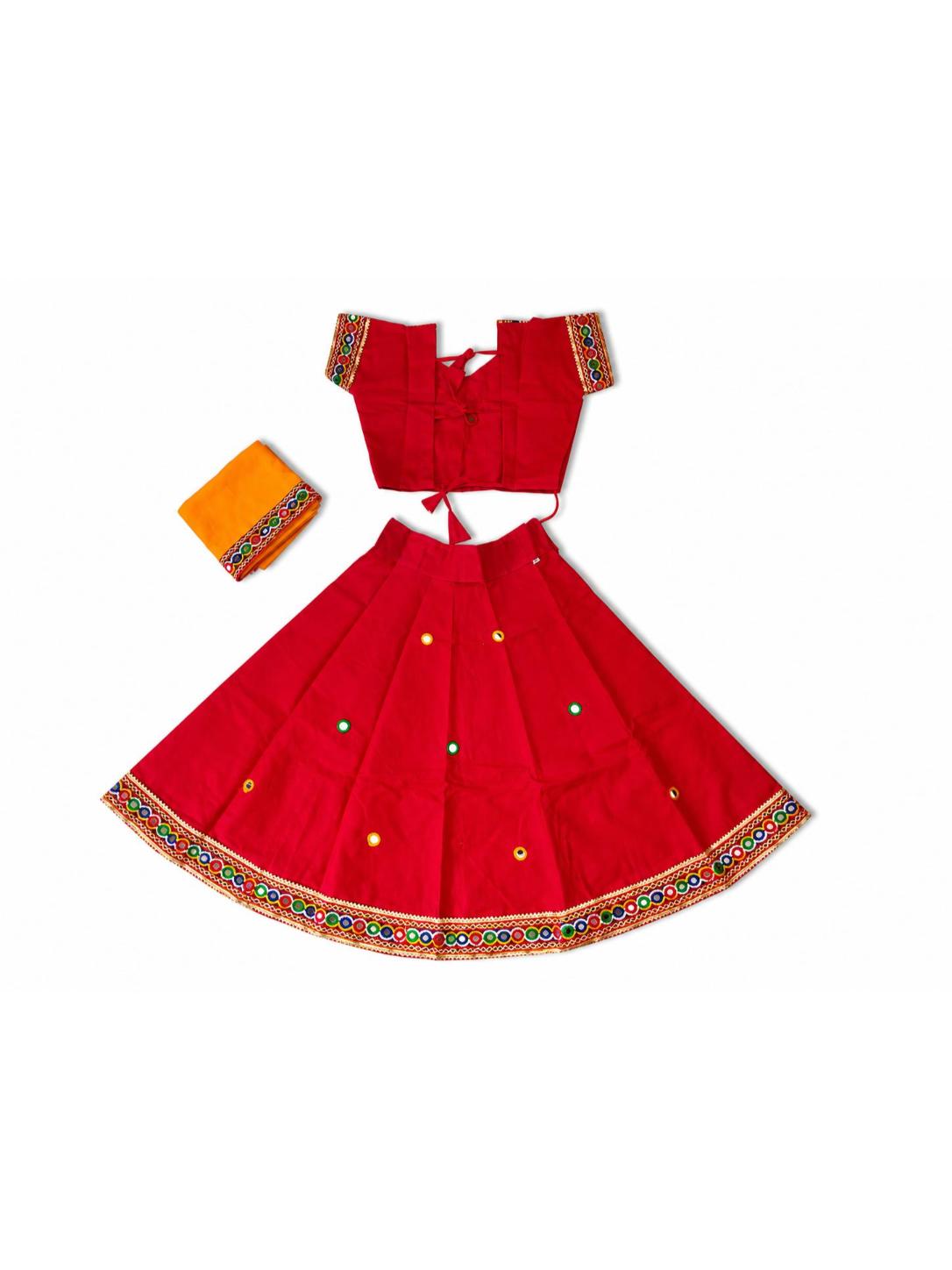 Banjara India Kutchi Embroidered Girls Chaniya Choli with Dupatta (CC-ButtaWork) - Red