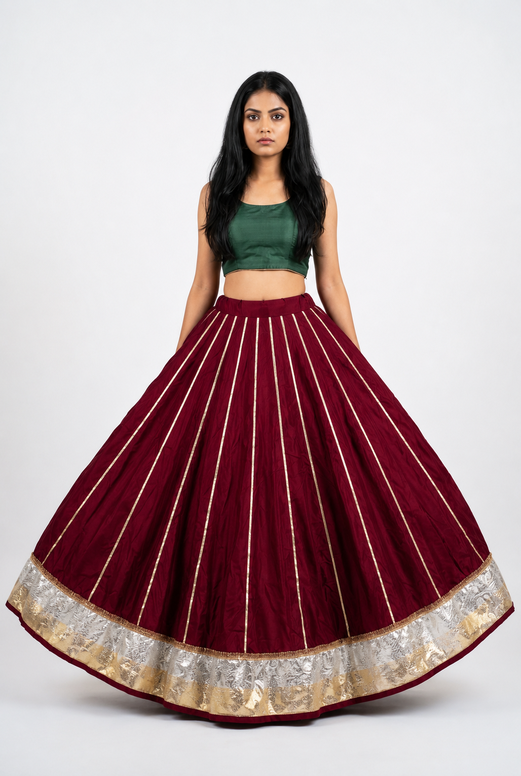 Banjara India Black Premium Rayon Kali Skirt/Chaniya – Skirt-Sona Chandi- Maroon