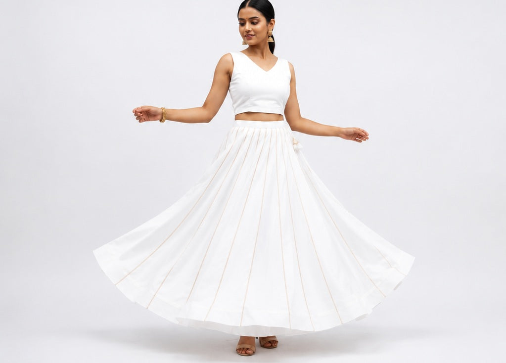 Banjara India Black Roman Silk Kali Skirt/Chaniya – Skirt-GoldenKali- White