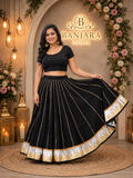 Banjara India Black Premium Rayon Kali Skirt/Chaniya – Skirt-Sona Chandi- Black