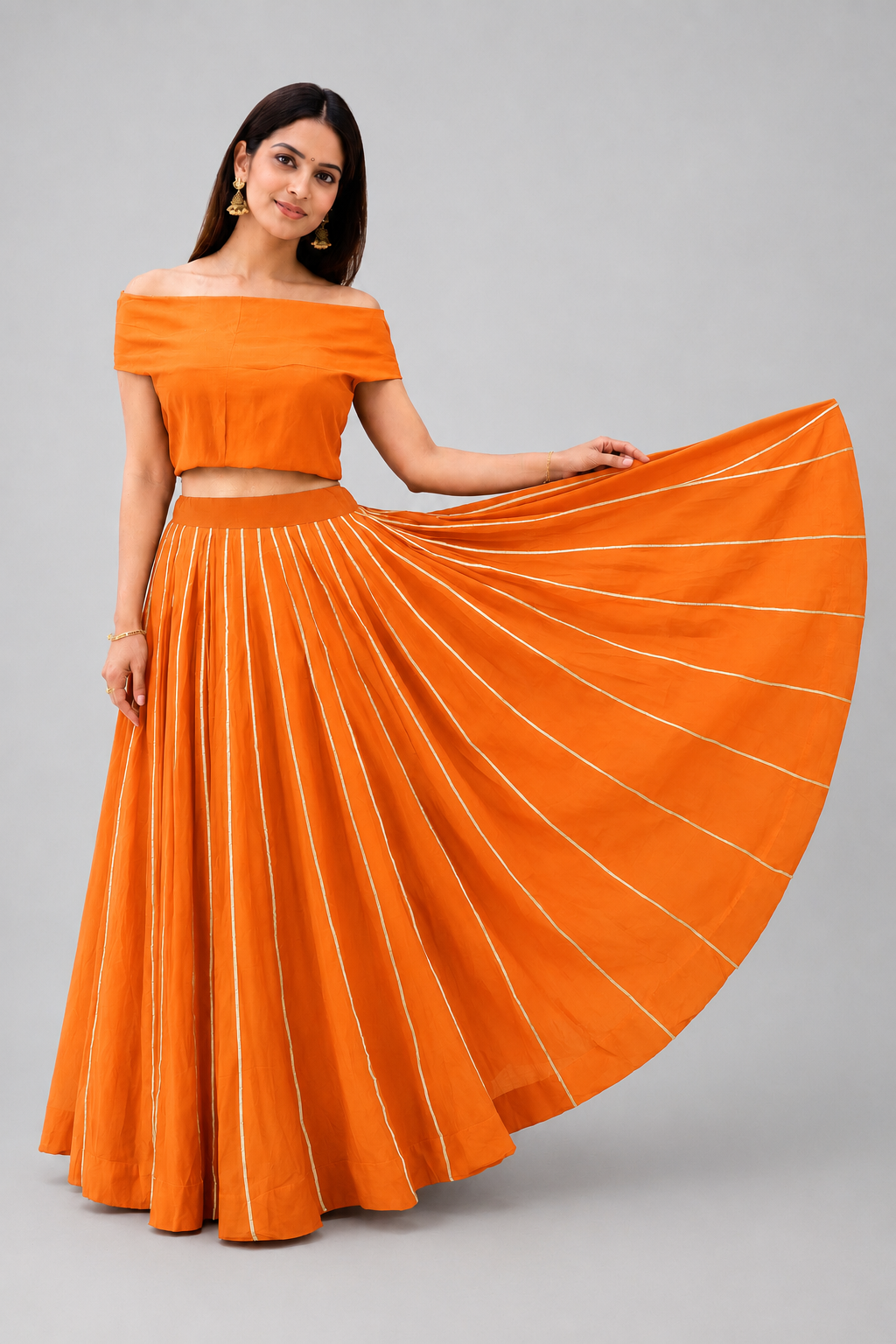 Banjara India Black Roman Silk Kali Skirt/Chaniya – Skirt-GoldenKali-Orange