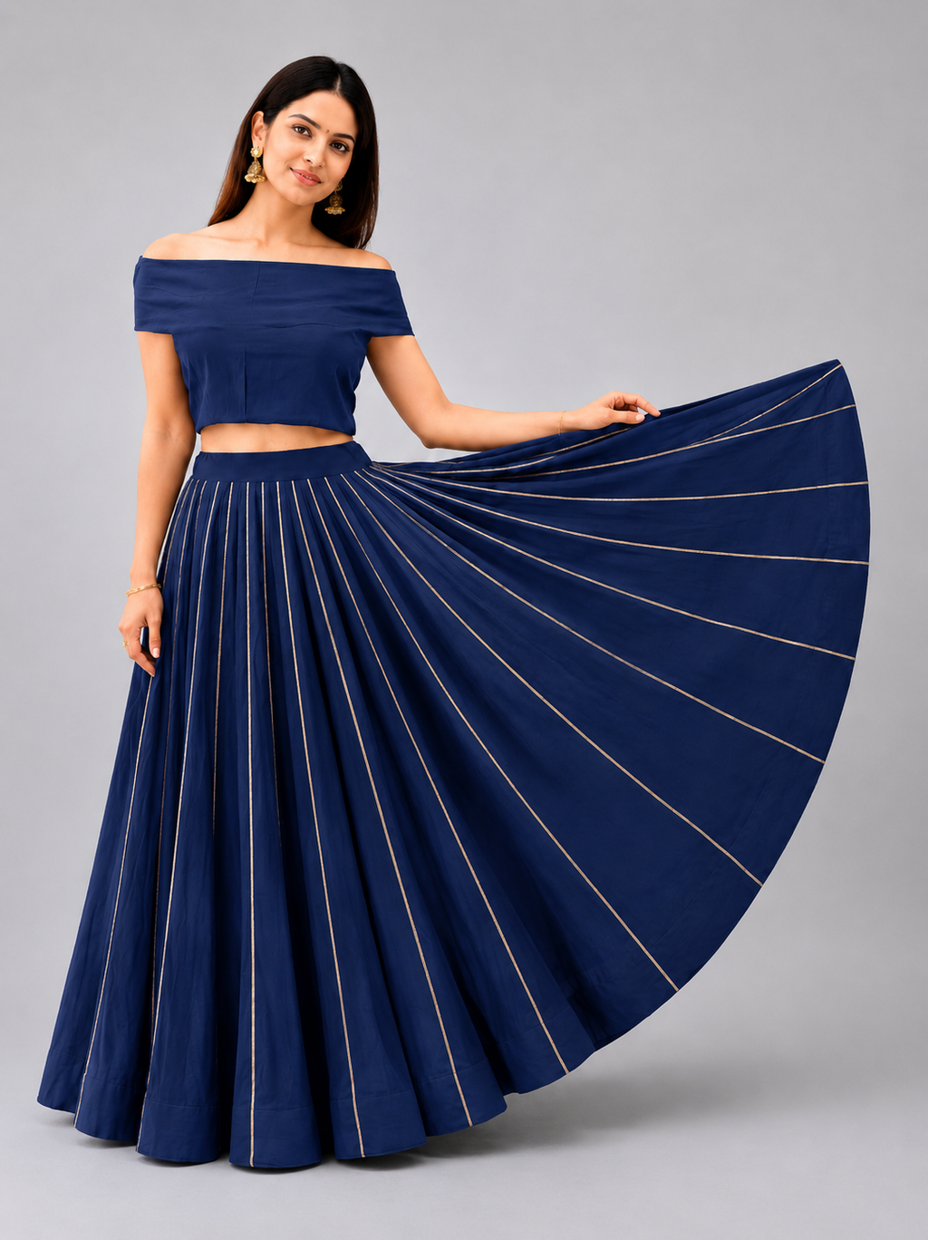 Banjara India Black Roman Silk Kali Skirt/Chaniya – Skirt-GoldenKali-Oxford Blue