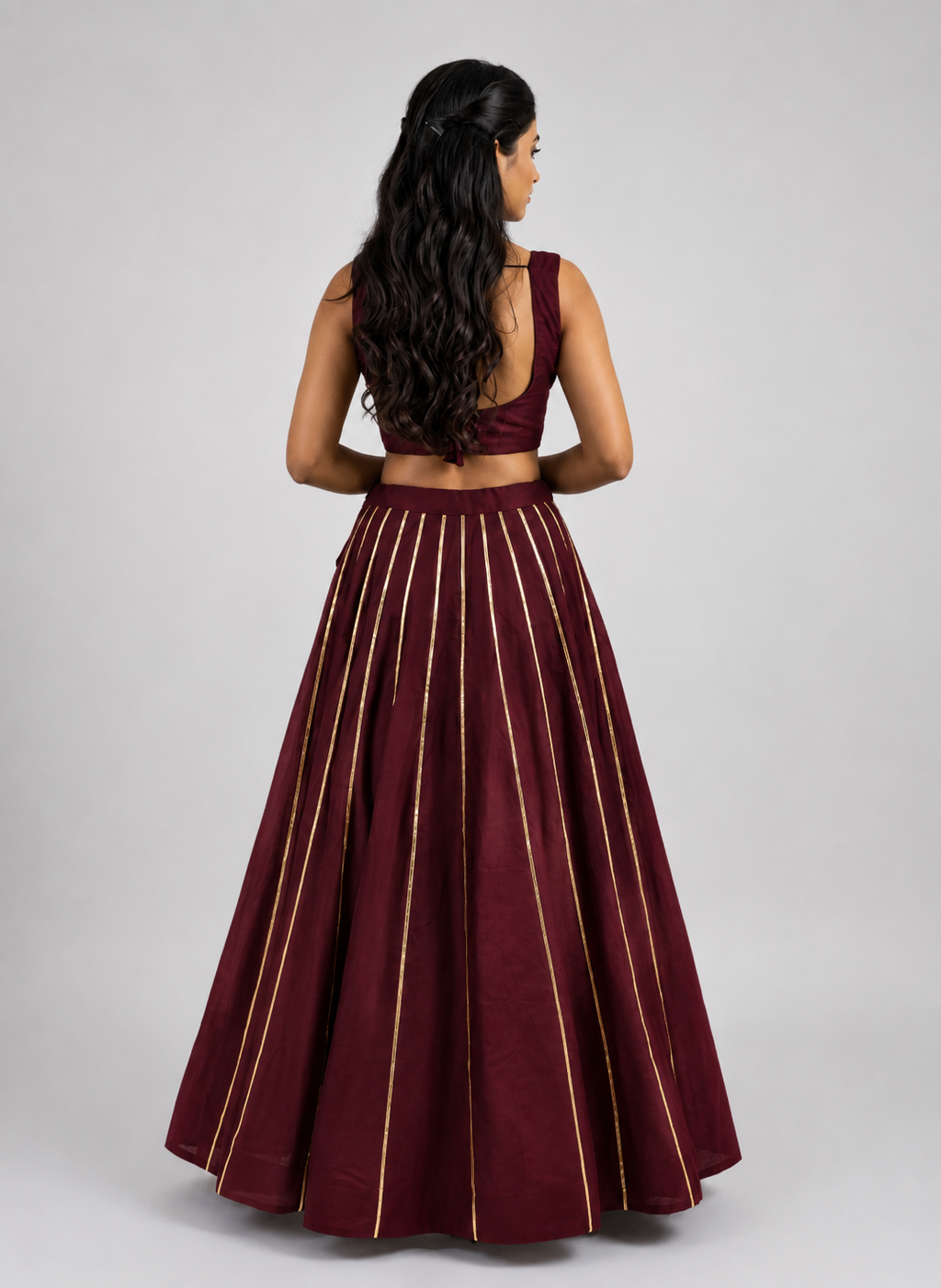 Banjara India Black Roman Silk Kali Skirt/Chaniya – Skirt-GoldenKali-Maroon