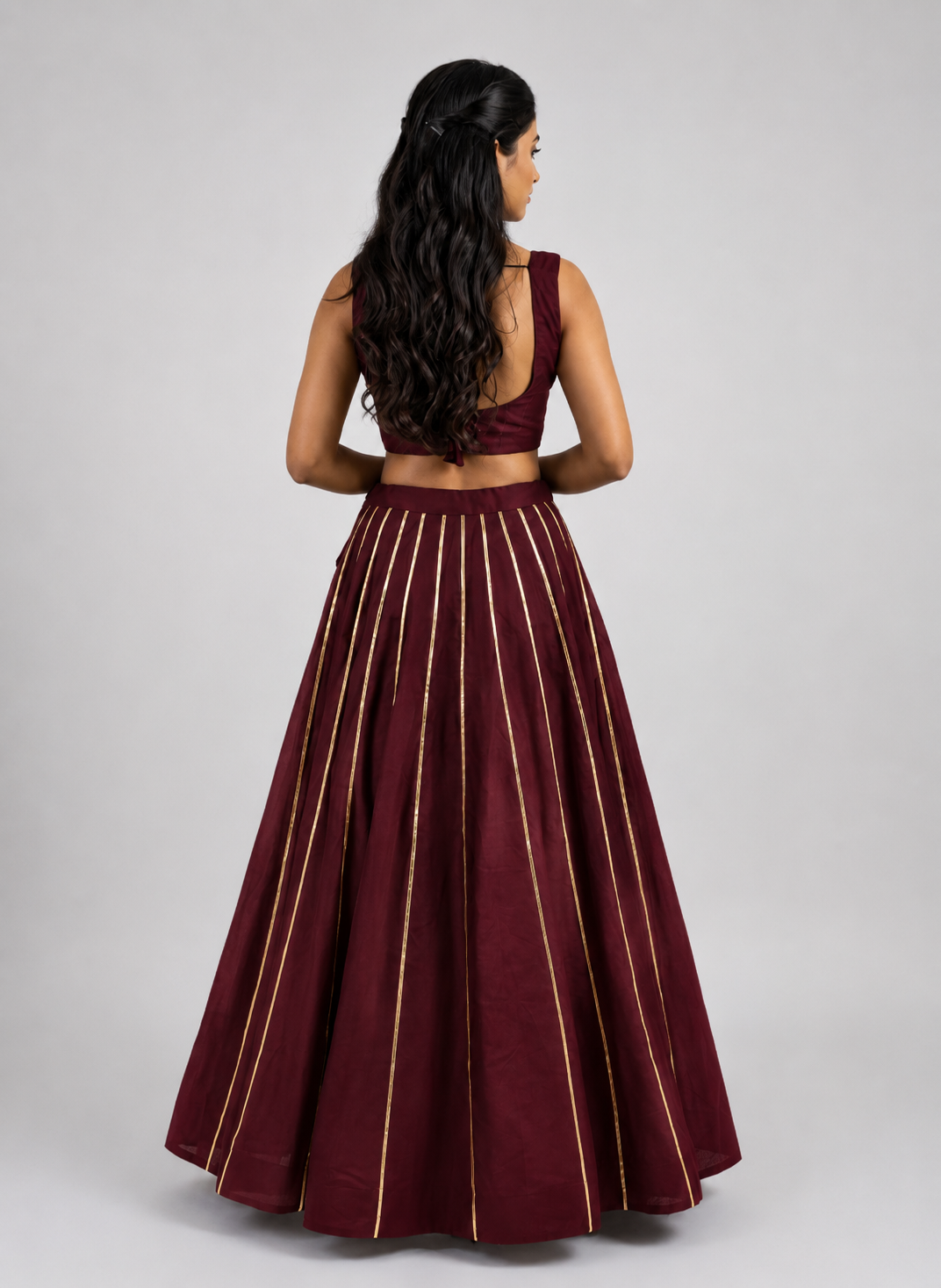 Banjara India Black Roman Silk Kali Skirt/Chaniya – Skirt-GoldenKali-Maroon